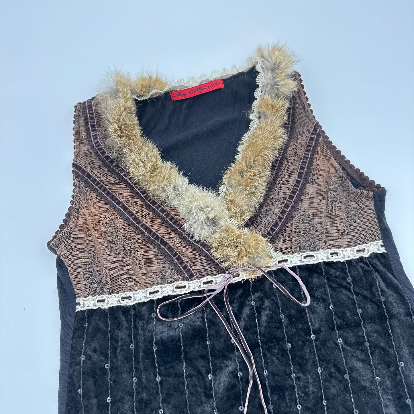 Fur Trim V-neck Tank