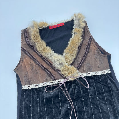 Fur Trim V-neck Tank