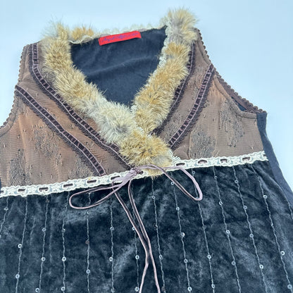 Fur Trim V-neck Tank