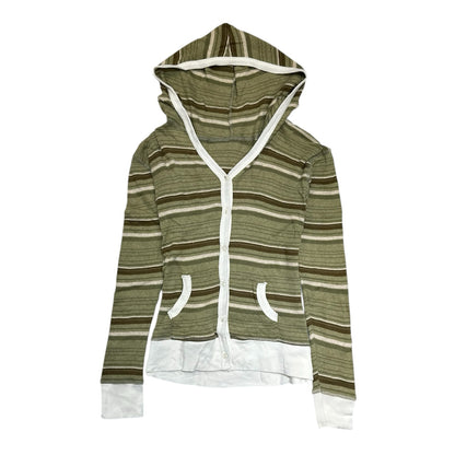 Striped Rib Knit Hooded Cardigan