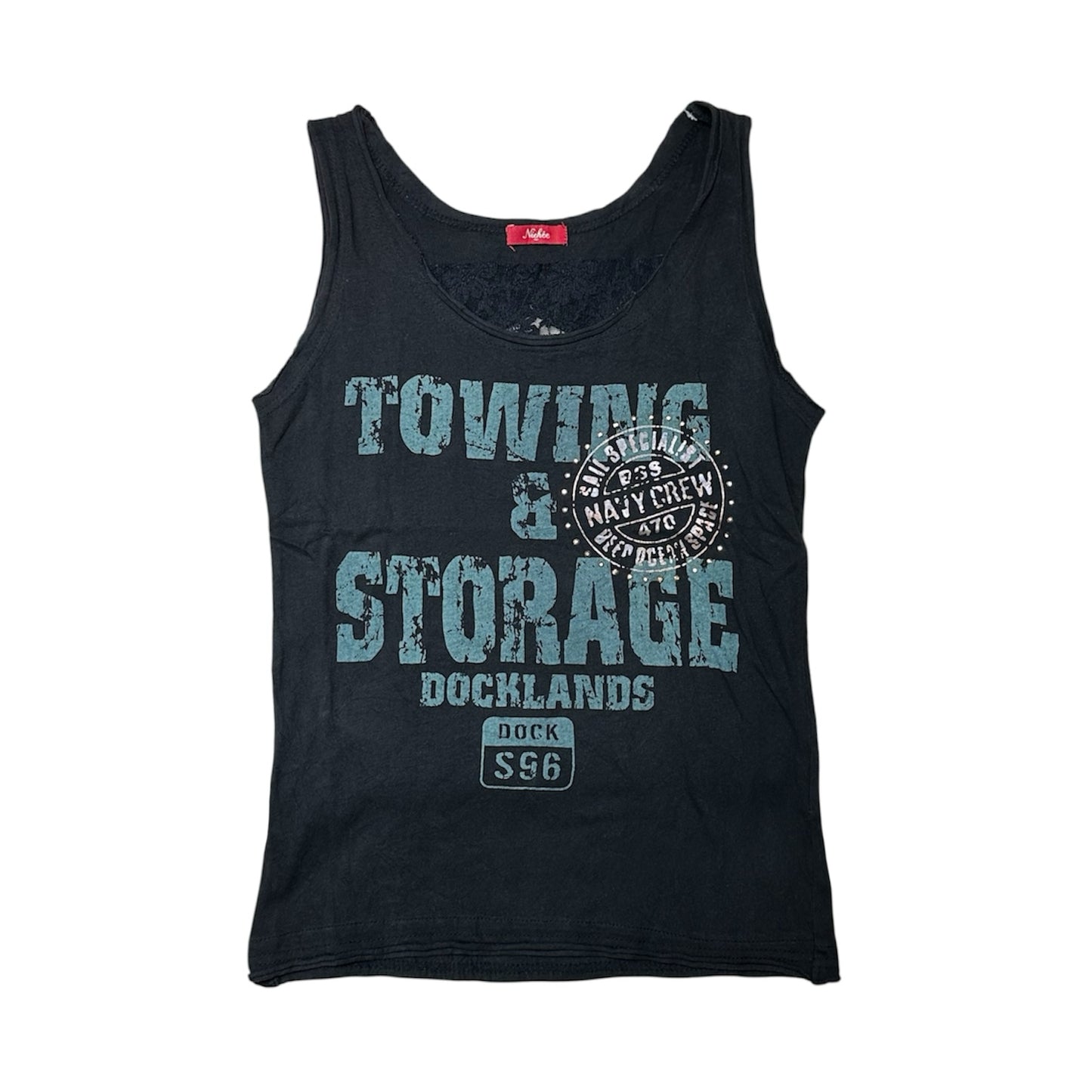 Graphic Tank Top with Back Sheer Lace