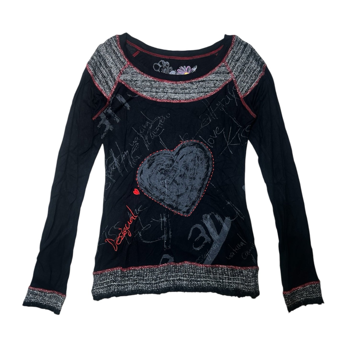 Desigual Knit Trim Graphic Long Sleeves Top