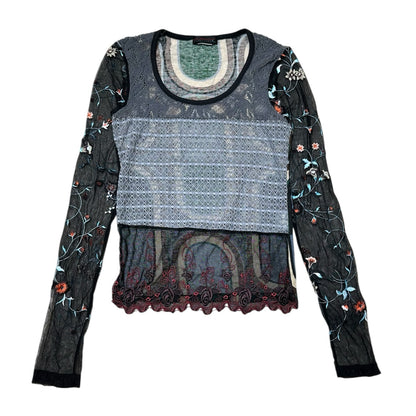 Custo Floral Embroidered Long Sleeves Top