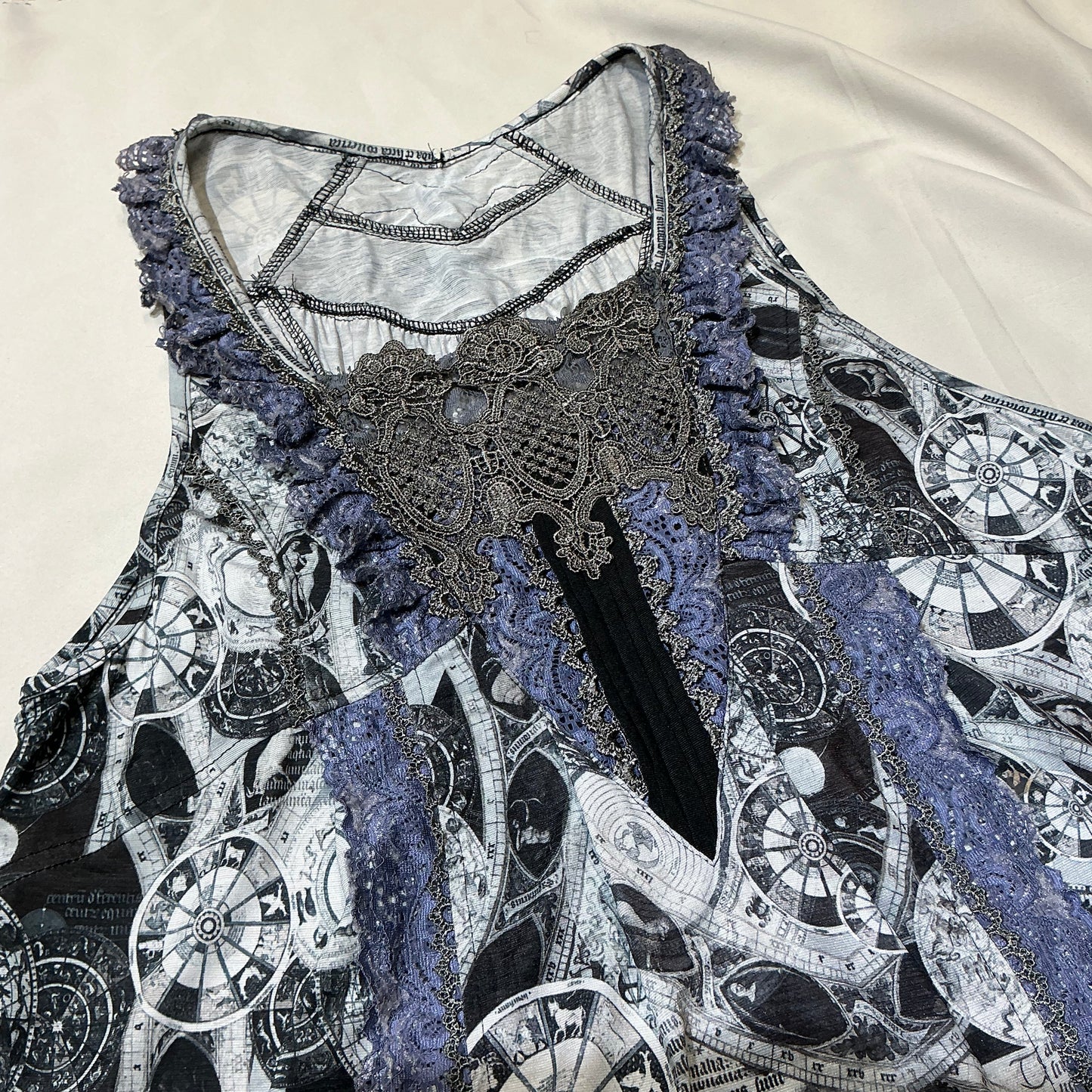 Ozz Angelo Antique Celestial Astrology Map Lace Trim Dress