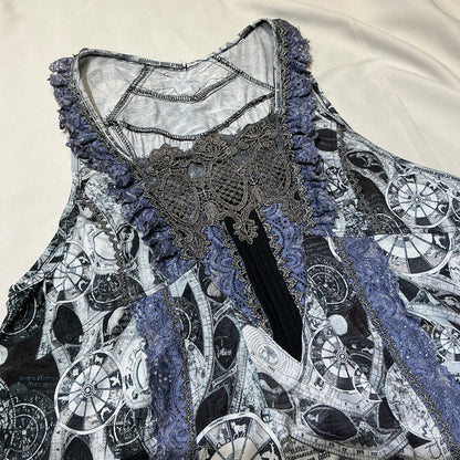 Ozz Angelo Antique Celestial Astrology Map Lace Trim Dress