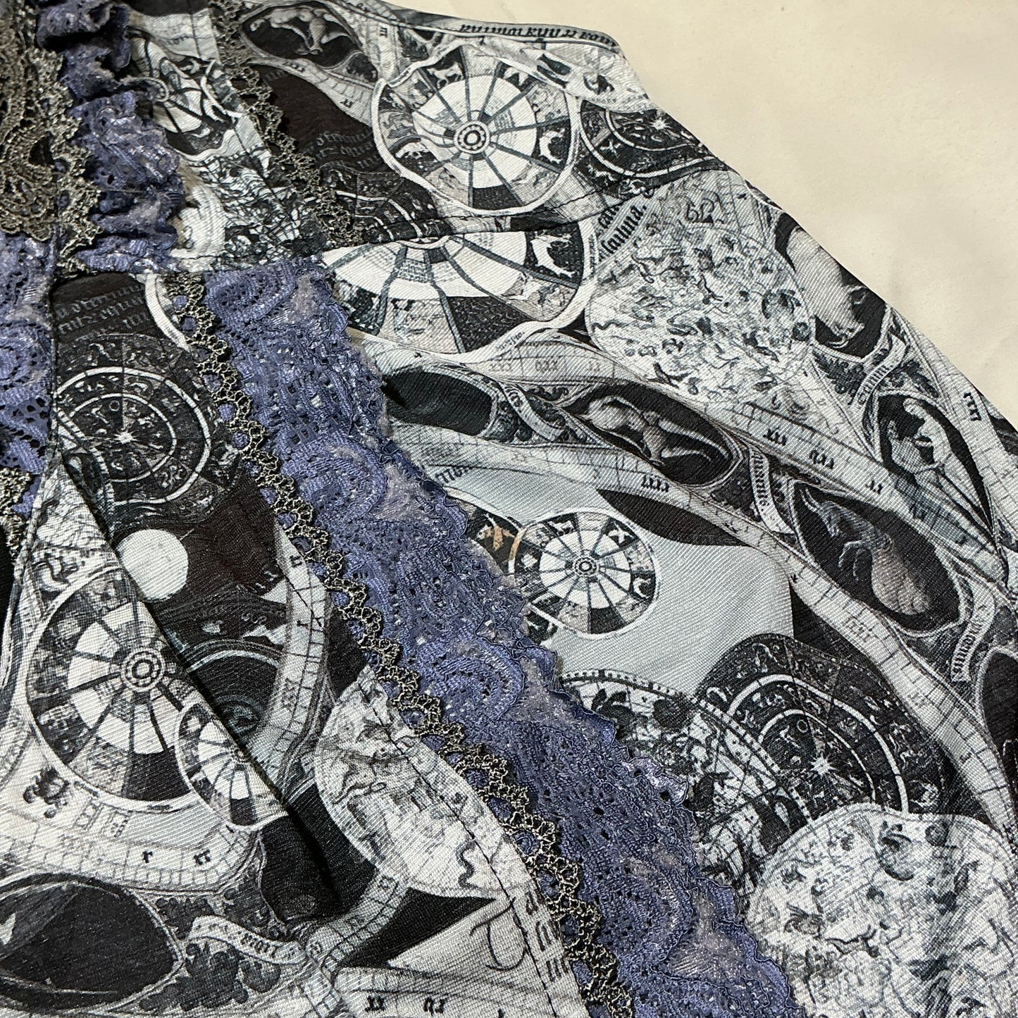 Ozz Angelo Antique Celestial Astrology Map Lace Trim Dress