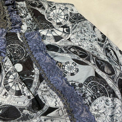 Ozz Angelo Antique Celestial Astrology Map Lace Trim Dress