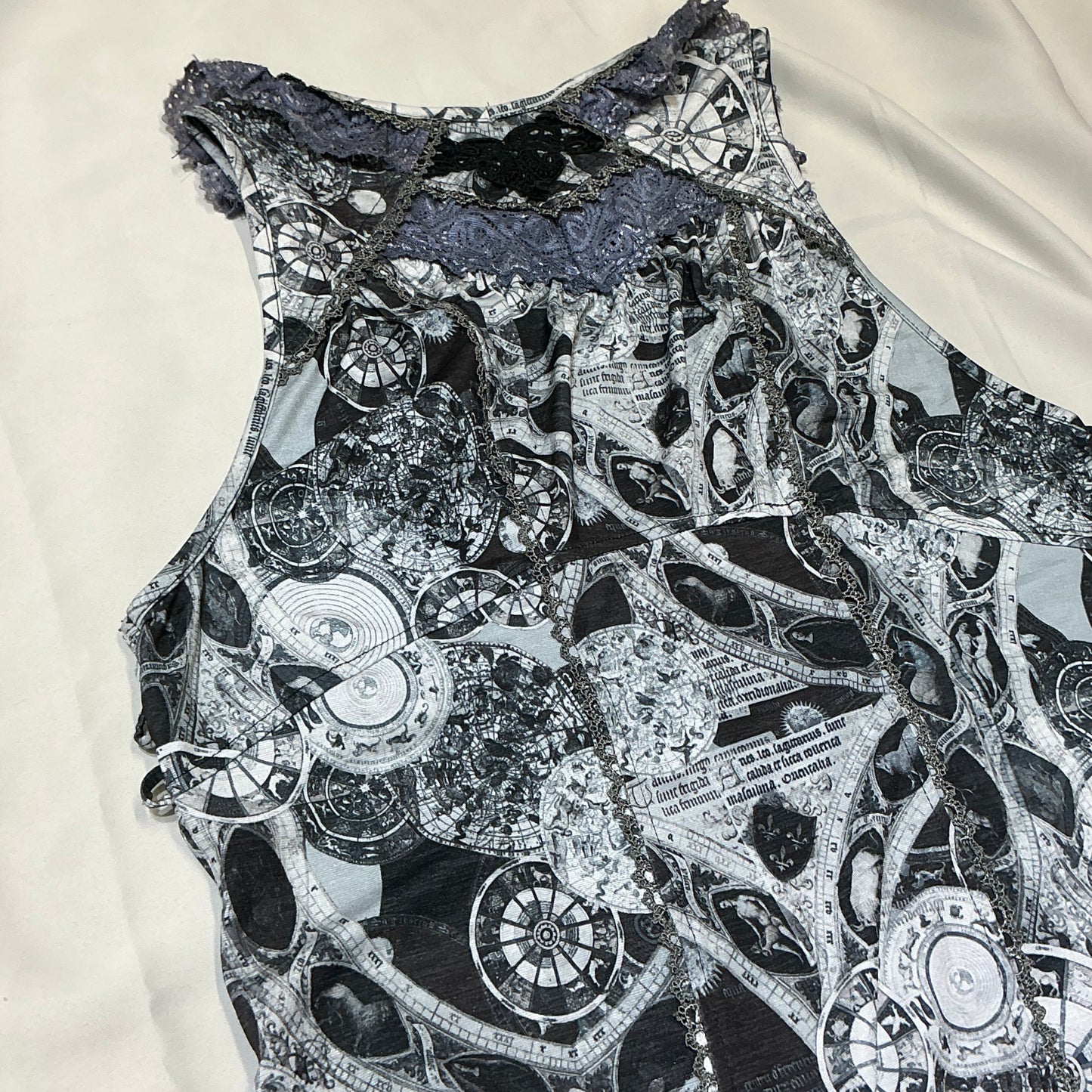 Ozz Angelo Antique Celestial Astrology Map Lace Trim Dress