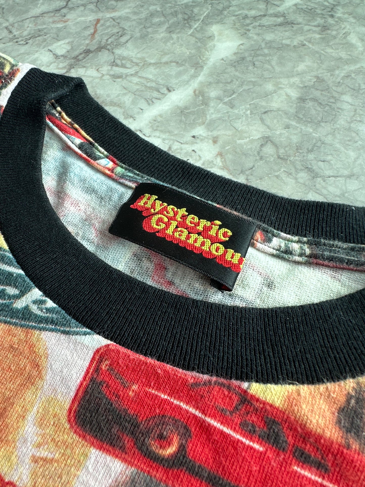 Hysteric Glamour 1990s Collage Car and Topless Woman Single Stitch Tee