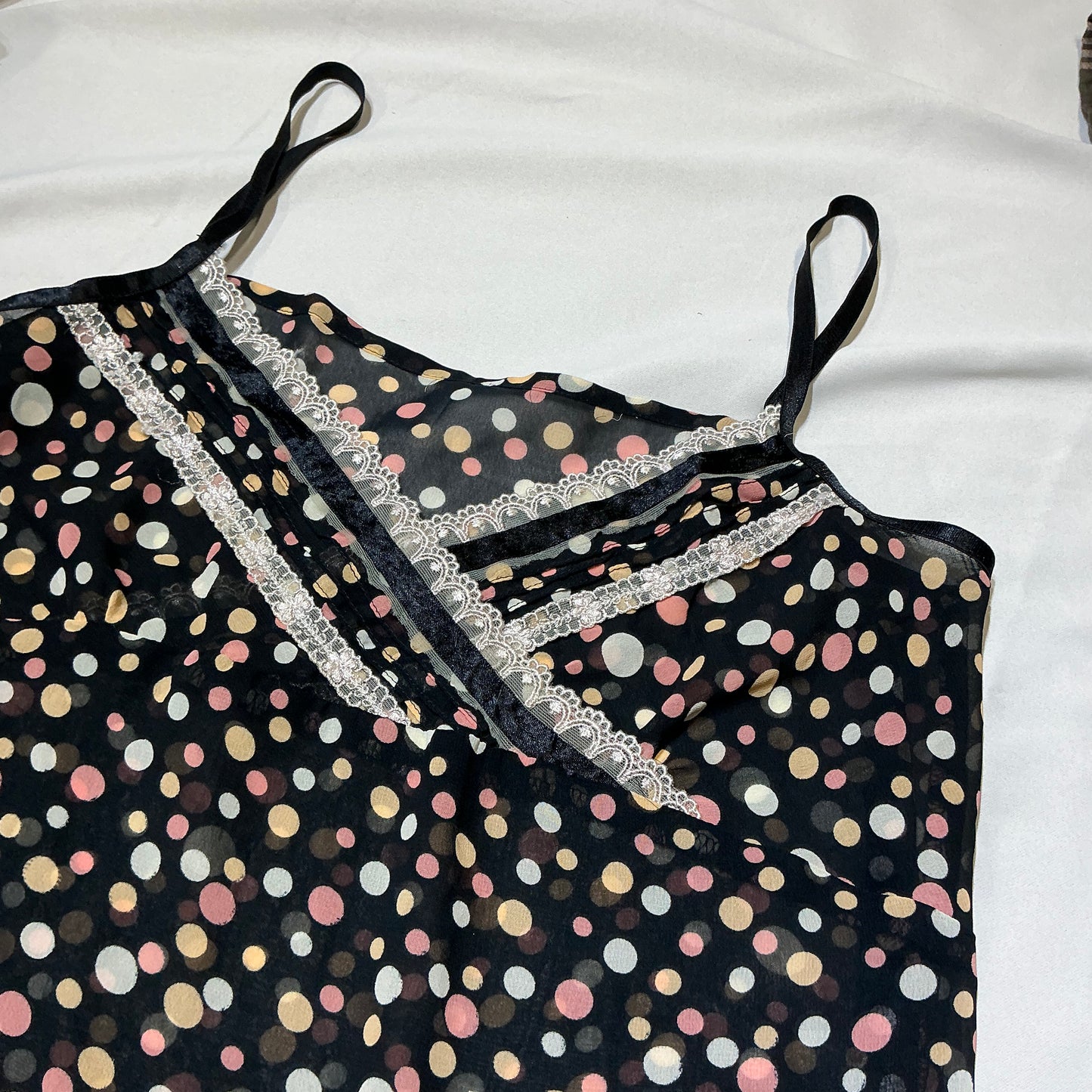 Lace Trim Mesh Polka Dot Cami Dress