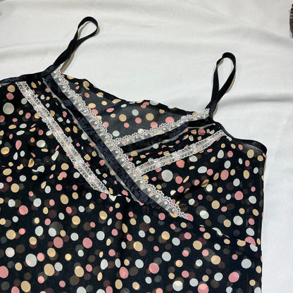 Lace Trim Mesh Polka Dot Cami Dress