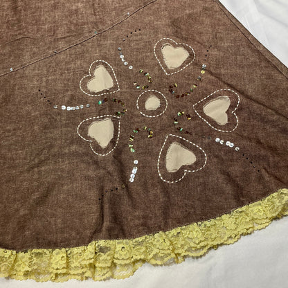90s Floral Stitching Lace Hem Midi Skirt