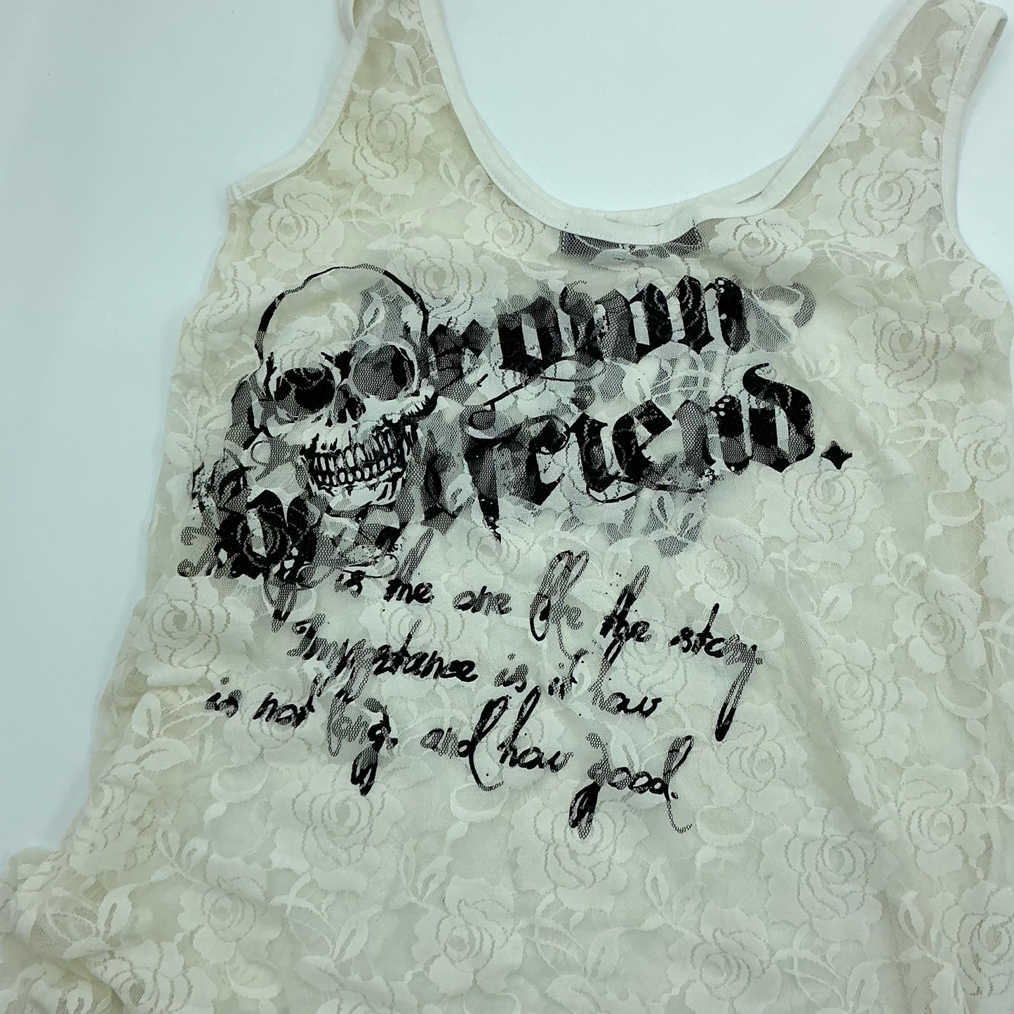 Dig Deep White Rose Lace Gothic Graphic Sleeveless Midi Dress