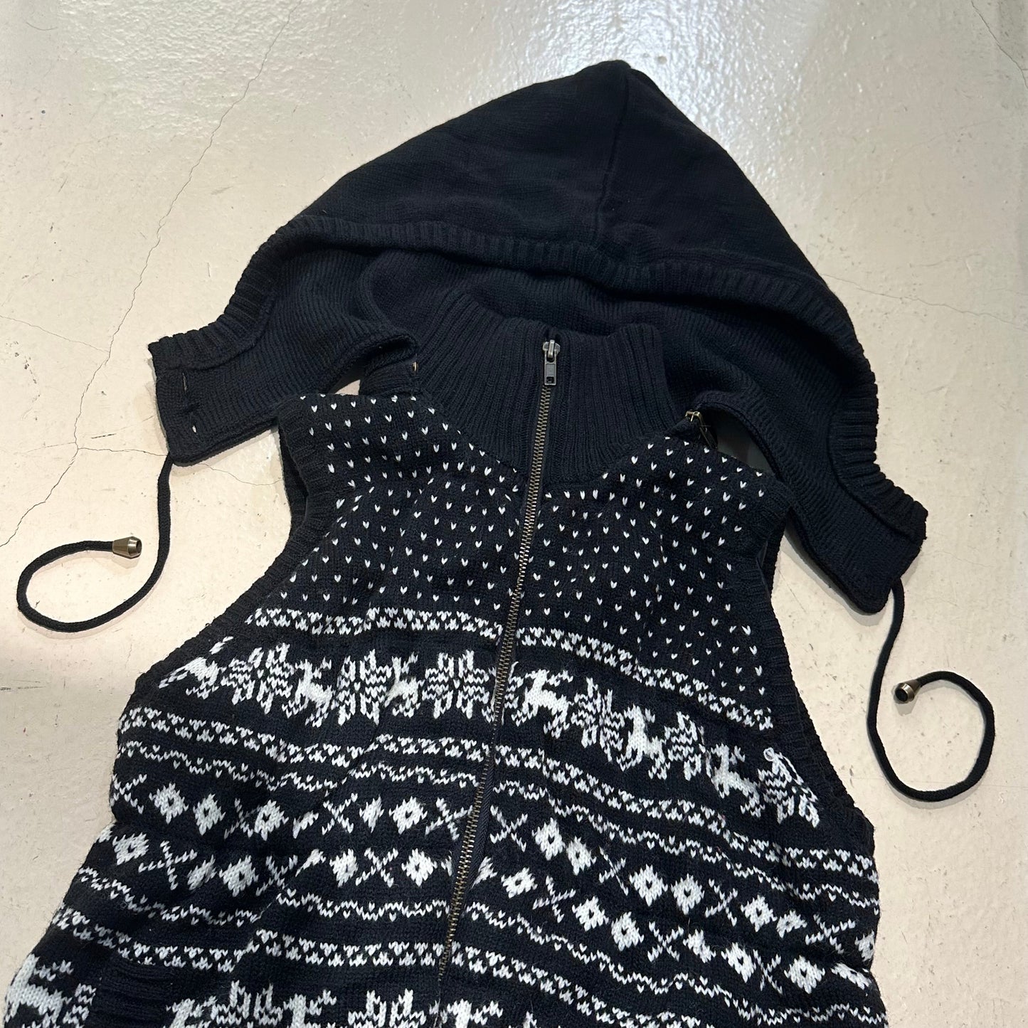 Fair Lsle Knit Zip Up Vest with Removable Hood