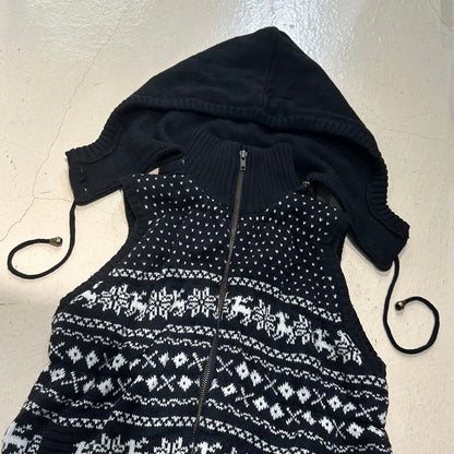 Fair Lsle Knit Zip Up Vest with Removable Hood
