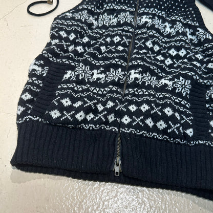 Fair Lsle Knit Zip Up Vest with Removable Hood