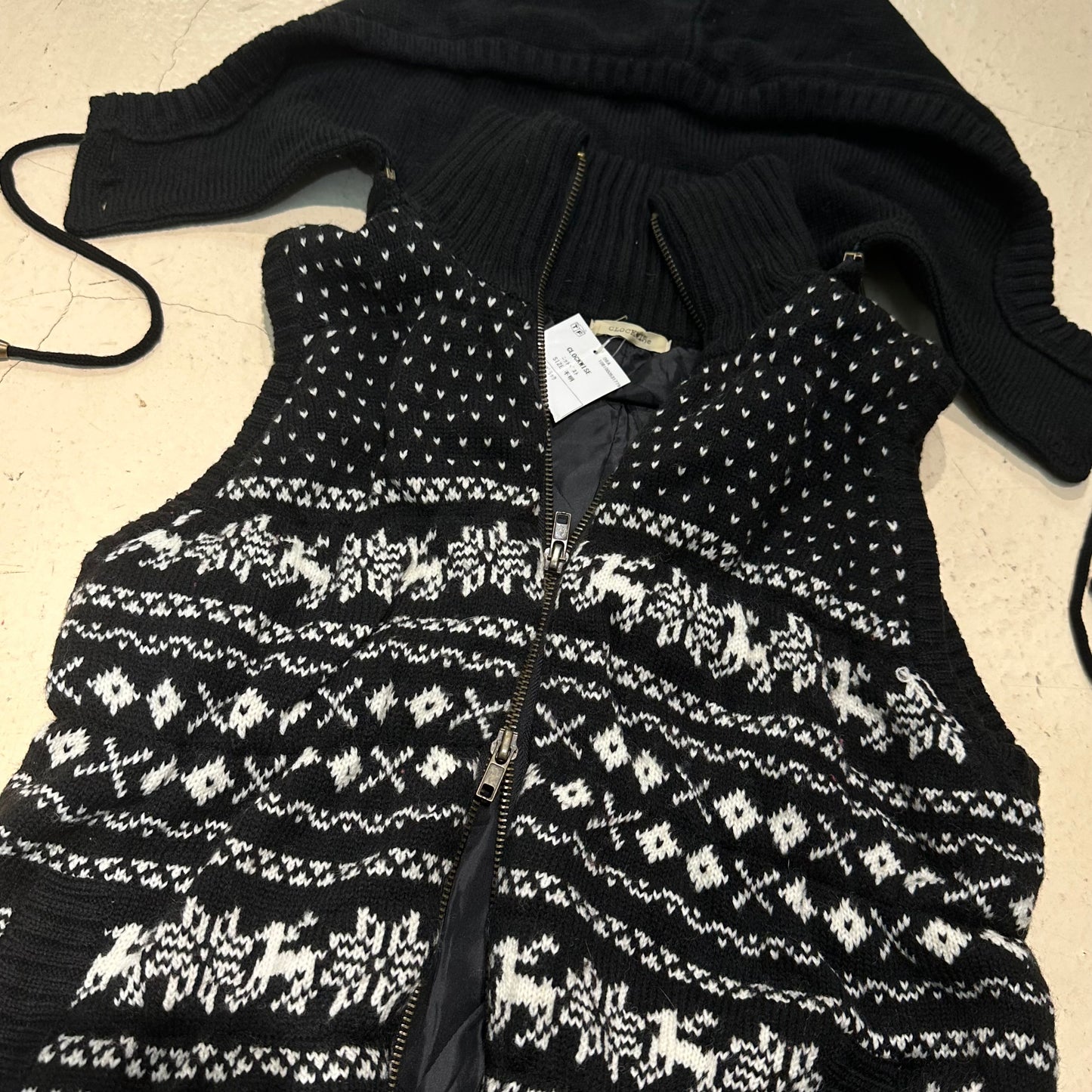 Fair Lsle Knit Zip Up Vest with Removable Hood