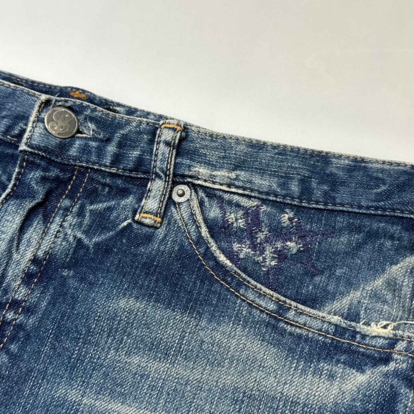 90s Hysteric Glamour x Andy Warhole Strawberry Studded Denim Mini Skirt