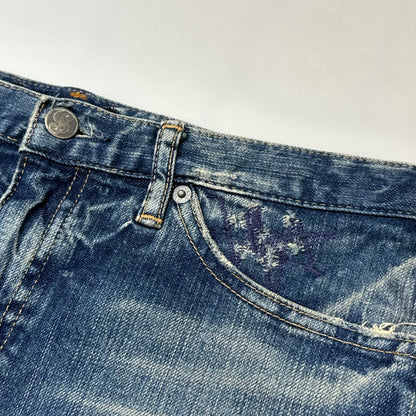 90s Hysteric Glamour x Andy Warhole Strawberry Studded Denim Mini Skirt