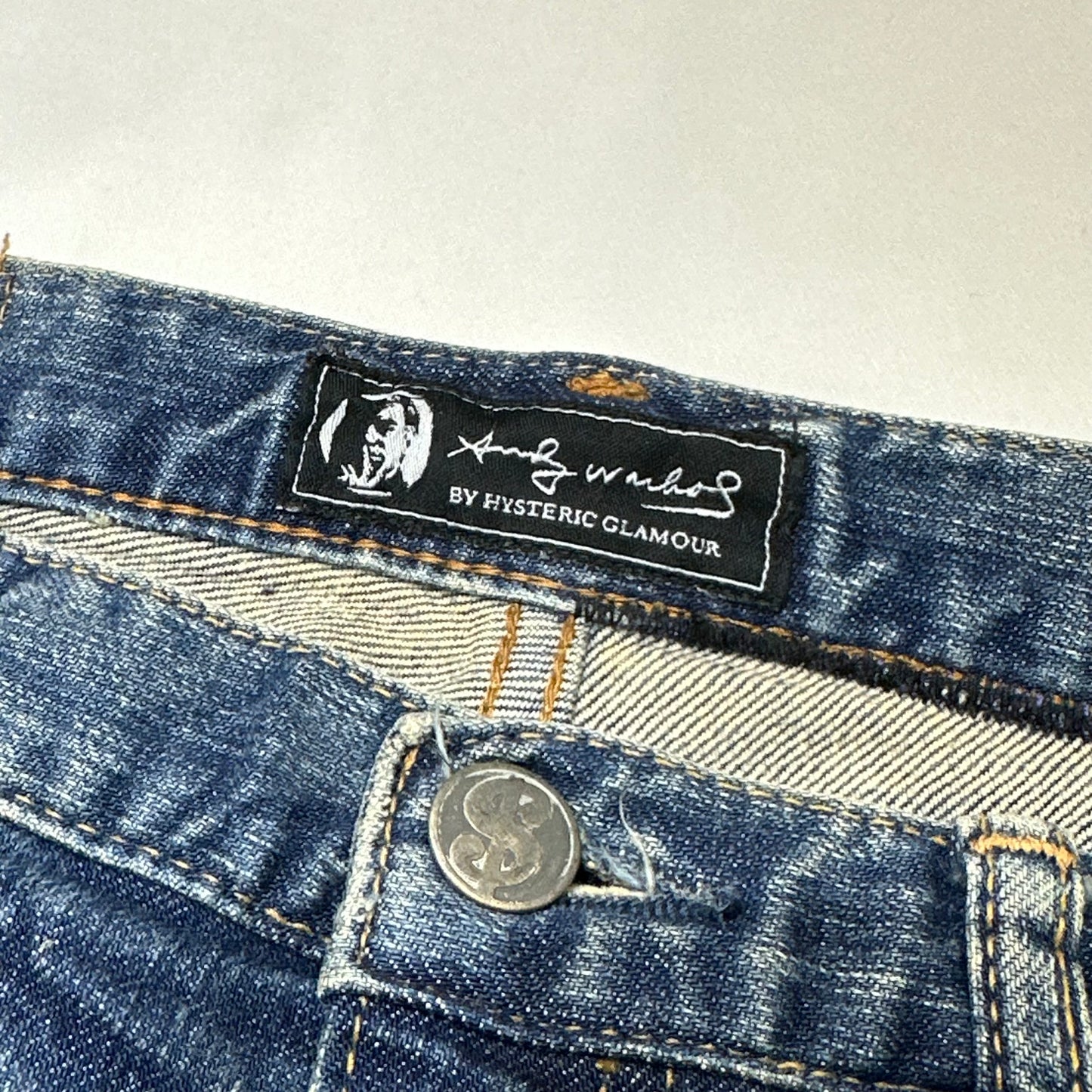 90s Hysteric Glamour x Andy Warhole Strawberry Studded Denim Mini Skirt