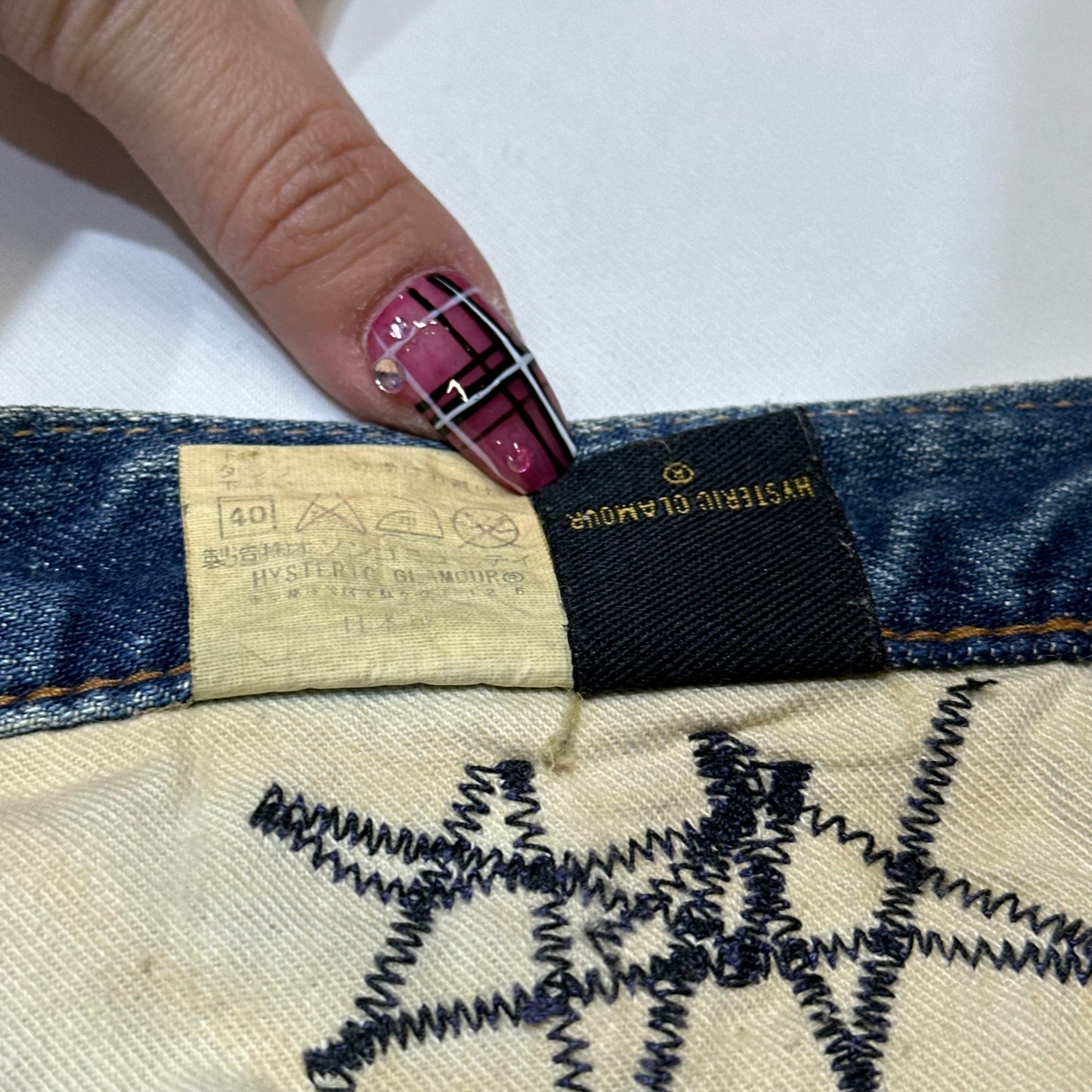 90s Hysteric Glamour x Andy Warhole Strawberry Studded Denim Mini Skirt