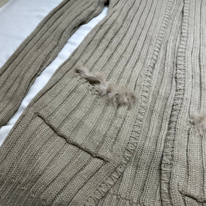 Fur Trim Knit Hooded Cardigan
