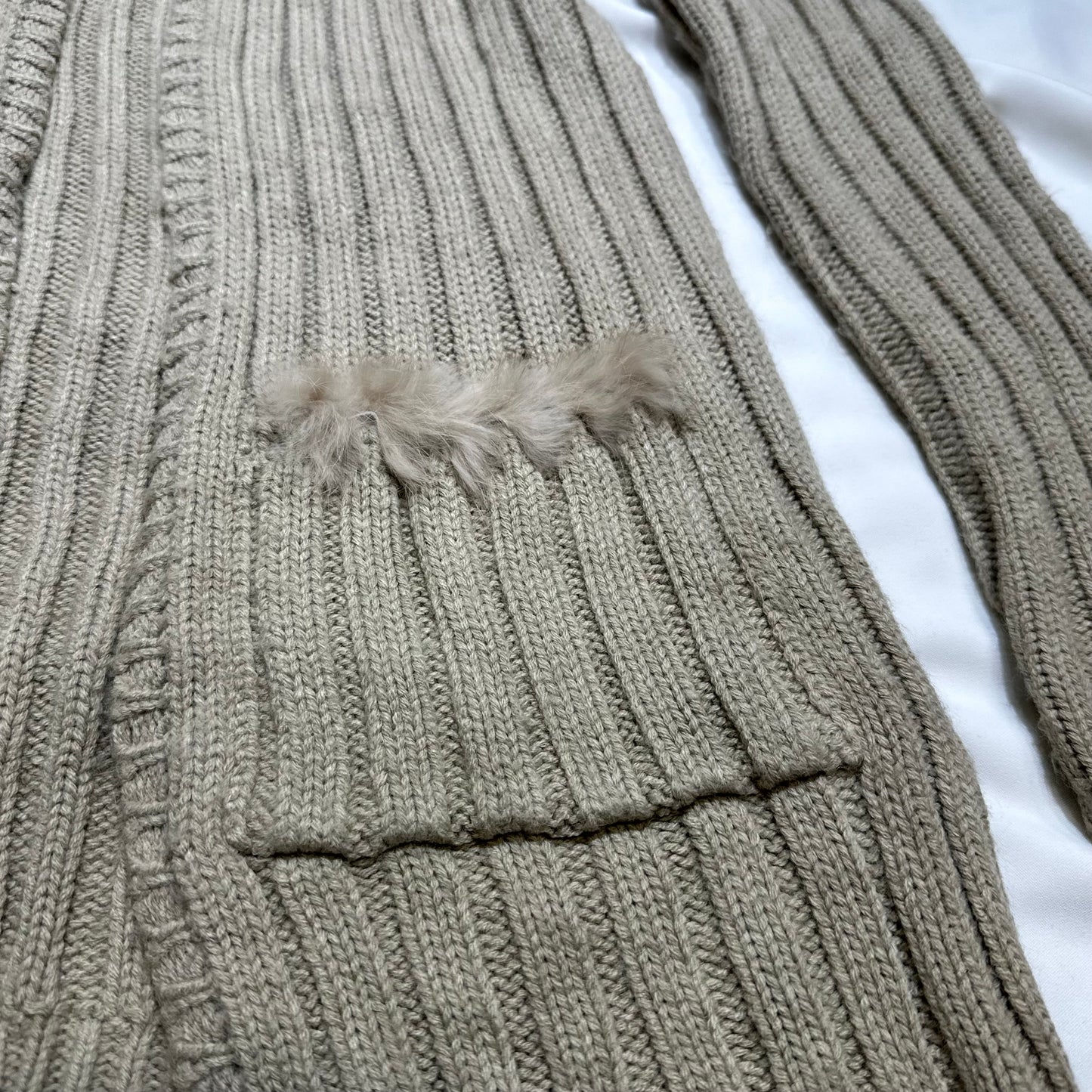 Fur Trim Knit Hooded Cardigan