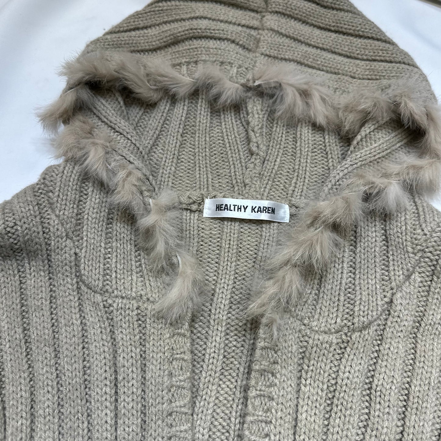 Fur Trim Knit Hooded Cardigan