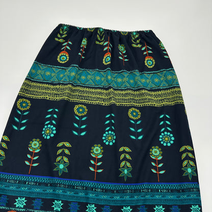 Boho Floral Beaded Fringe Hem Midi Skirt