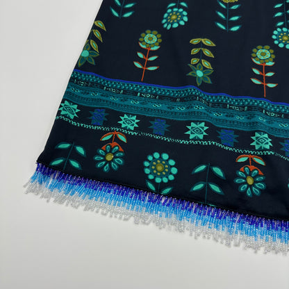 Boho Floral Beaded Fringe Hem Midi Skirt