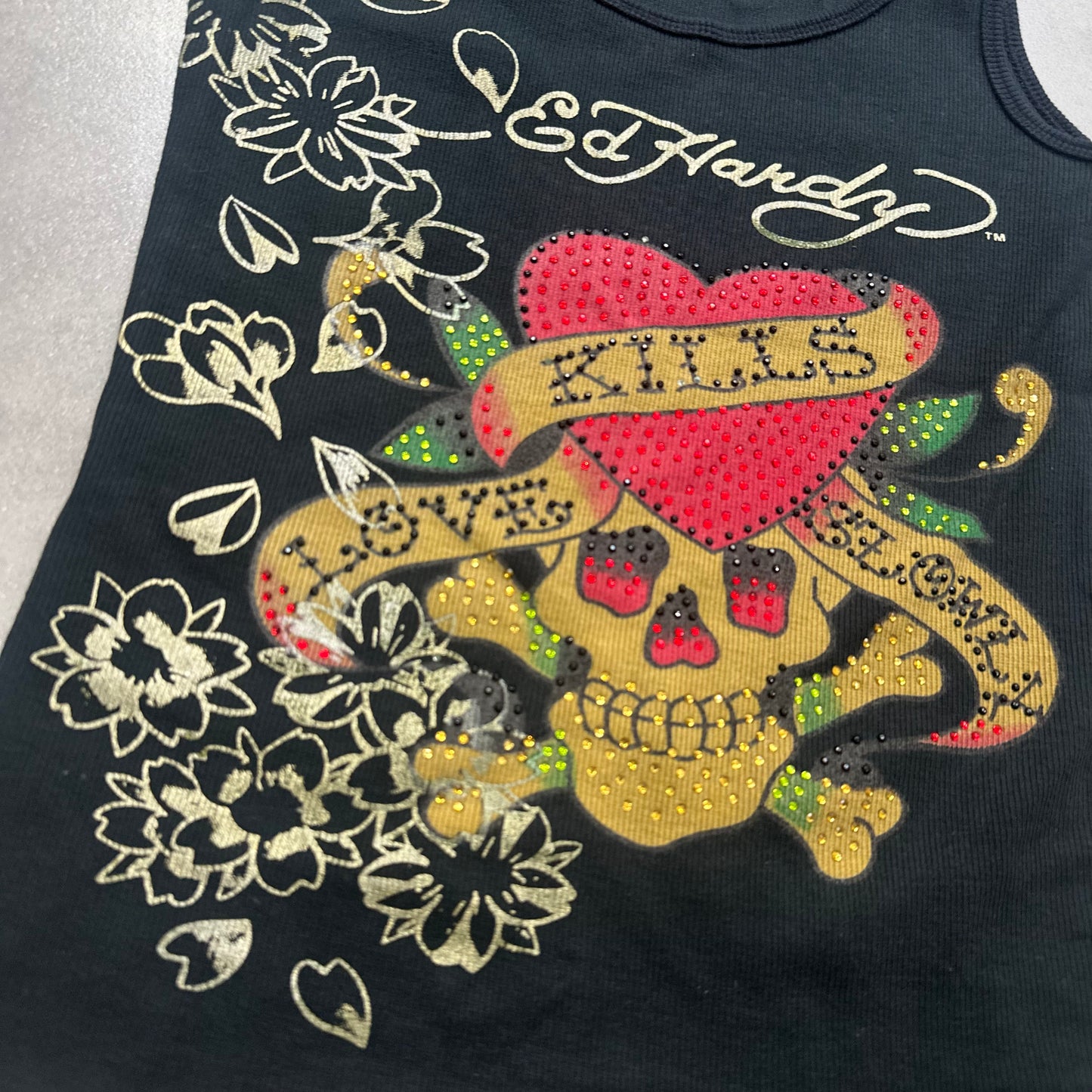 Ed Handy Rhinestone Skull Tank Top