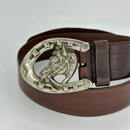 Ralph Lauren 00s Horseshoes Horse Head Buckle Leather Belt
