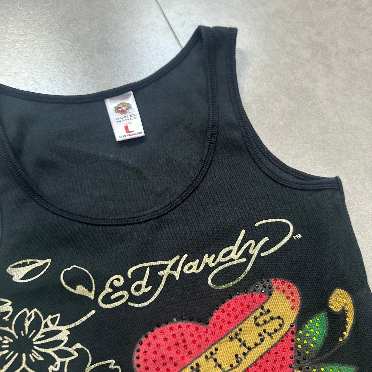 Ed Handy Rhinestone Skull Tank Top