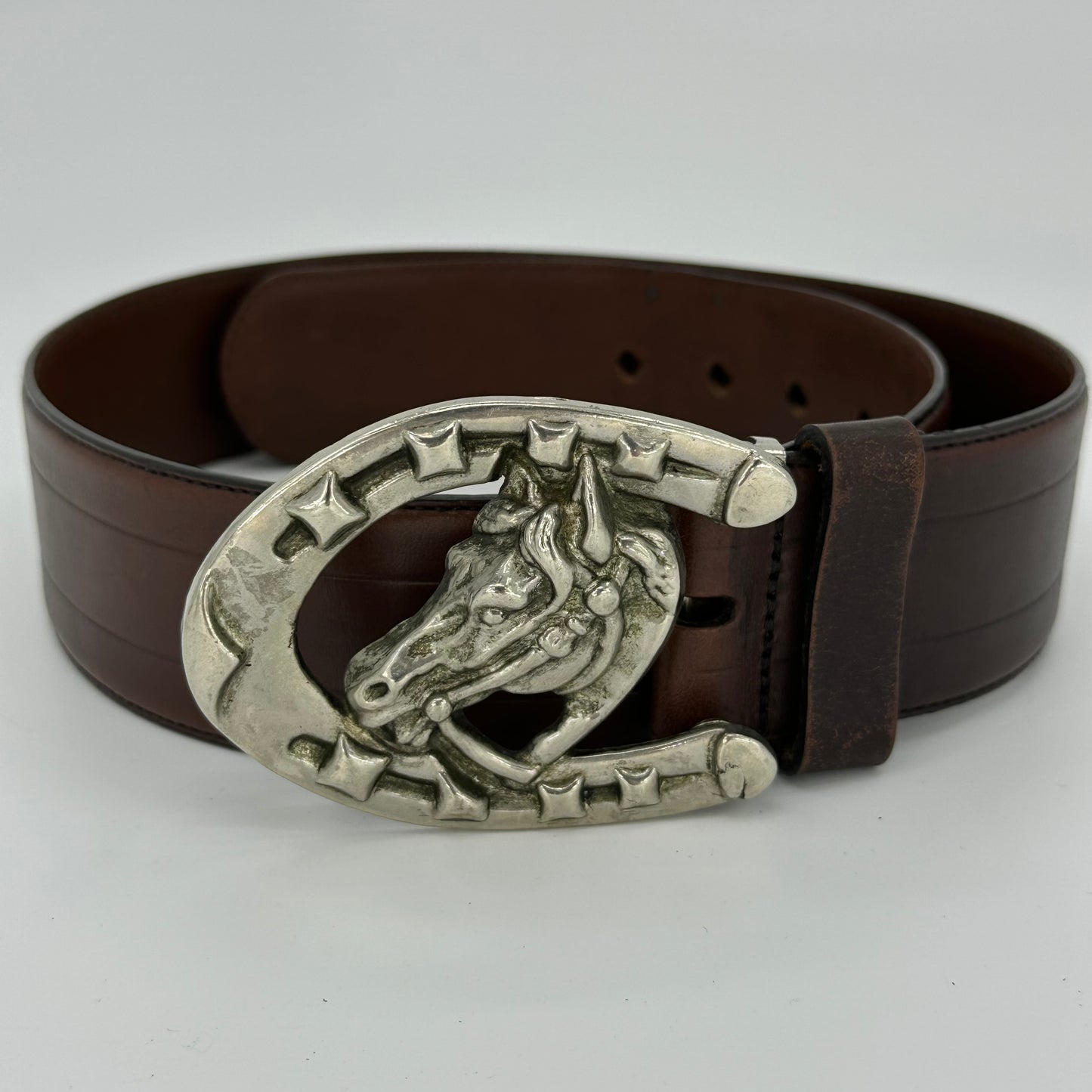 Ralph Lauren 00s Horseshoes Horse Head Buckle Leather Belt
