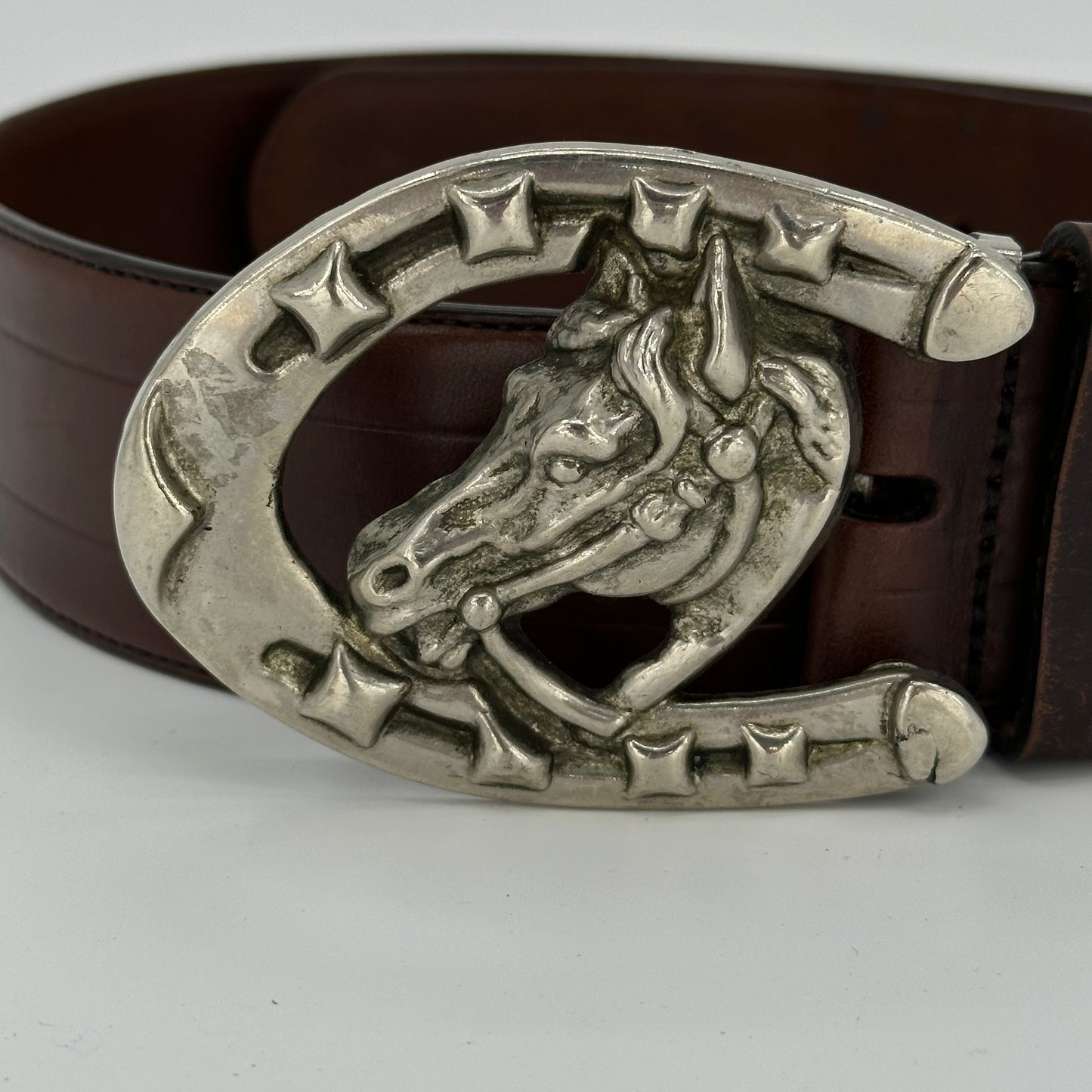 Ralph Lauren 00s Horseshoes Horse Head Buckle Leather Belt