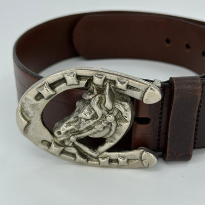 Ralph Lauren 00s Horseshoes Horse Head Buckle Leather Belt