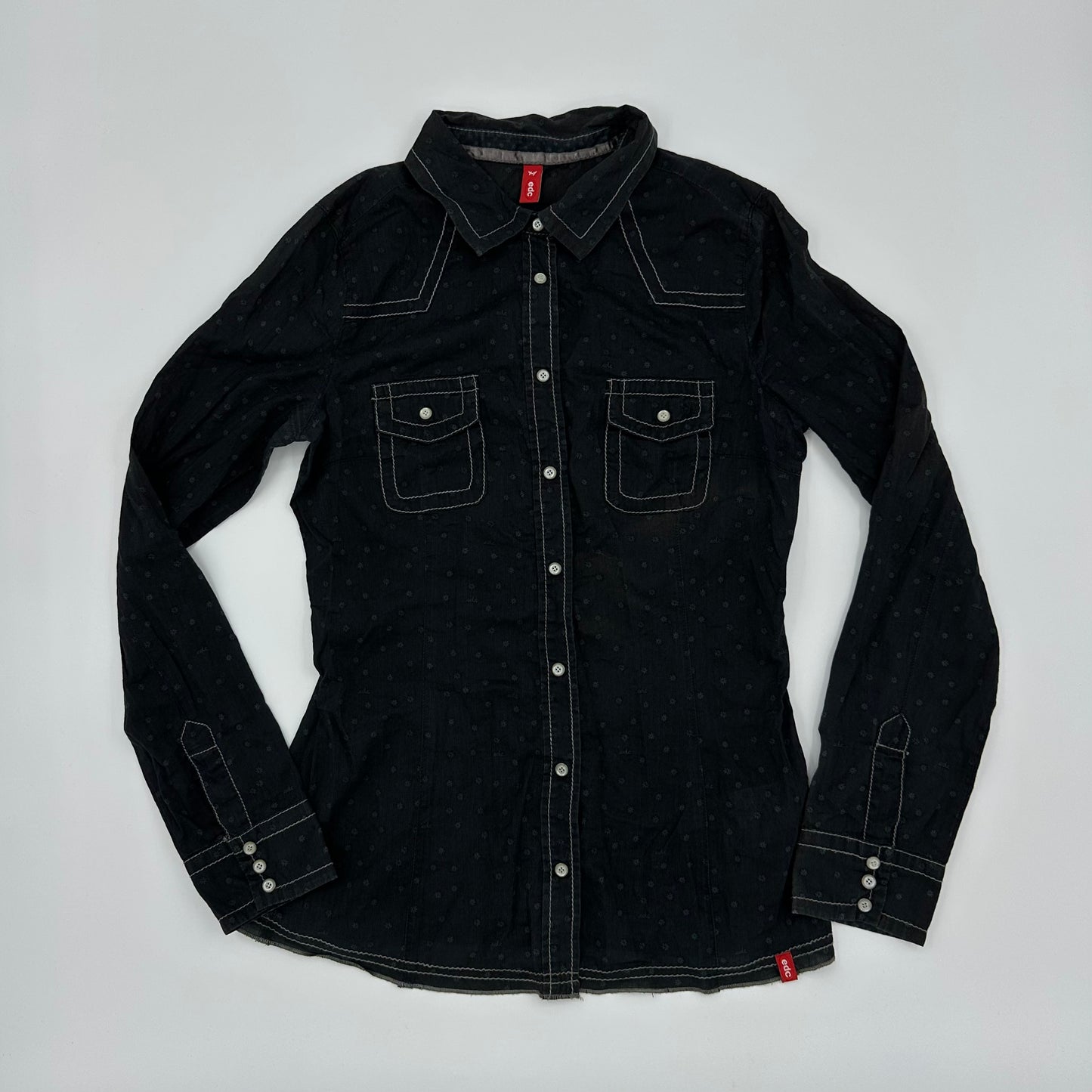 EDC Wing Rose Embroidery Dot Long Sleeves Shirt