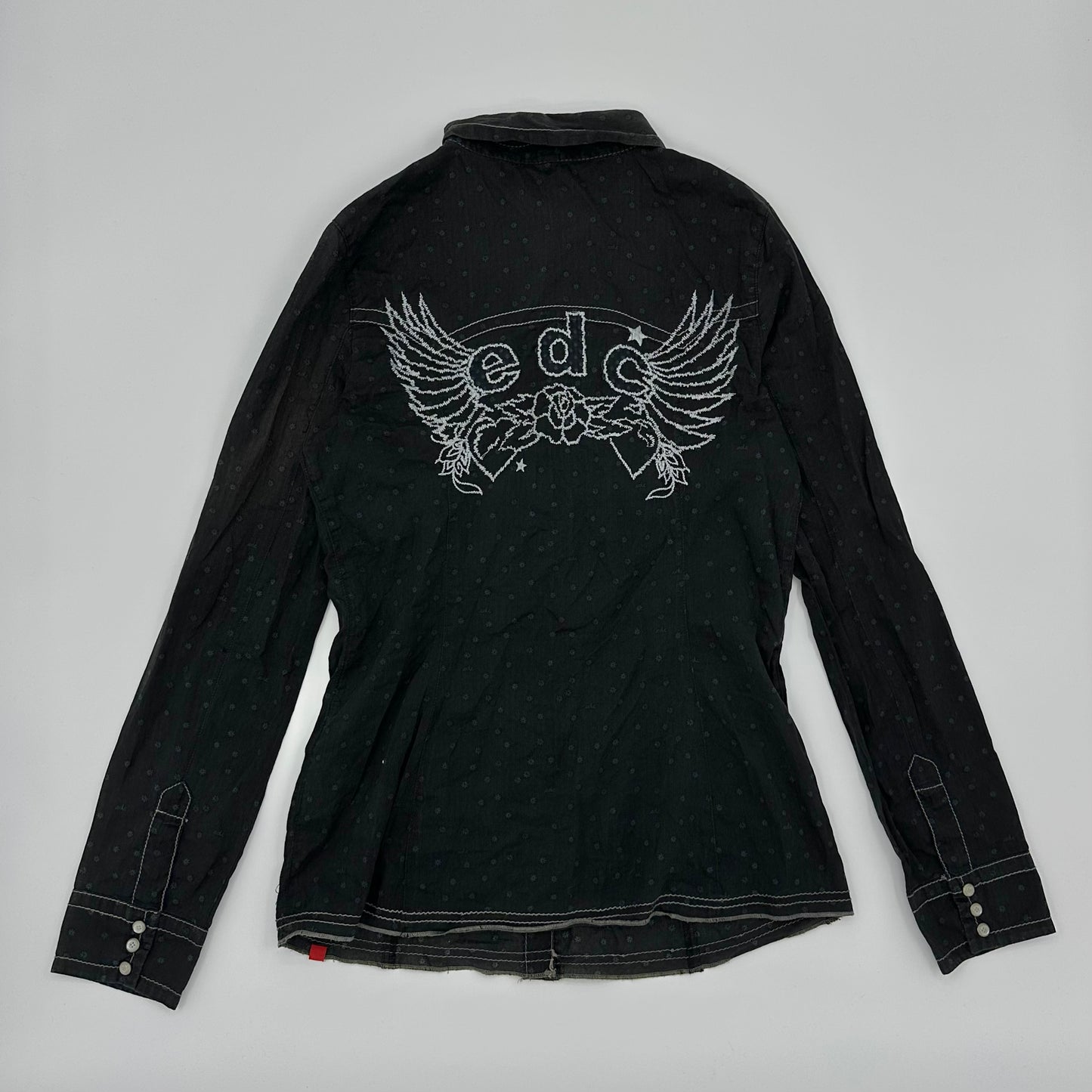 EDC Wing Rose Embroidery Dot Long Sleeves Shirt