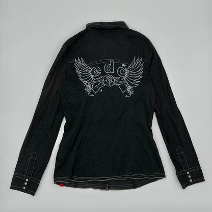 EDC Wing Rose Embroidery Dot Long Sleeves Shirt