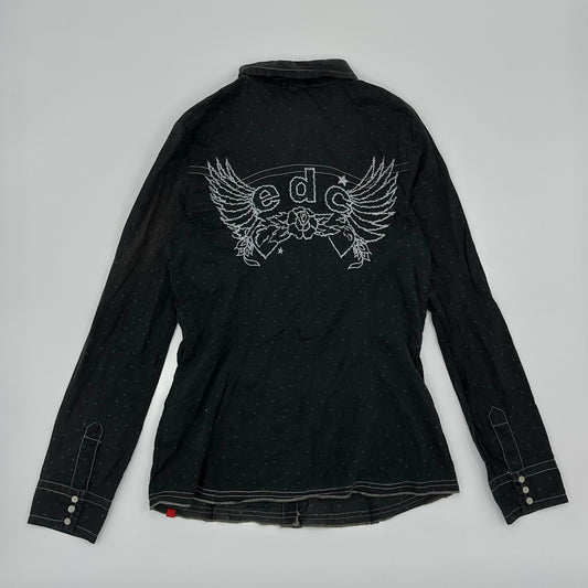 EDC Wing Rose Embroidery Dot Long Sleeves Shirt