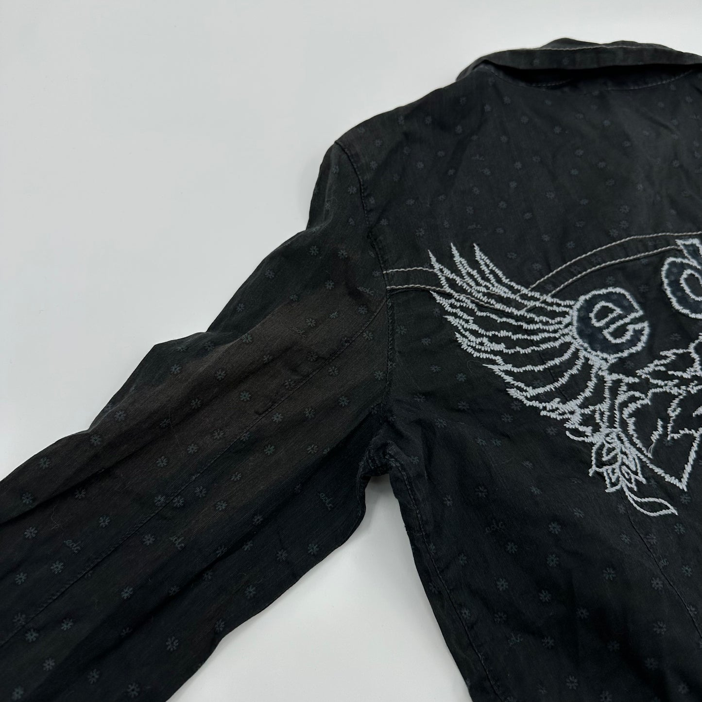 EDC Wing Rose Embroidery Dot Long Sleeves Shirt