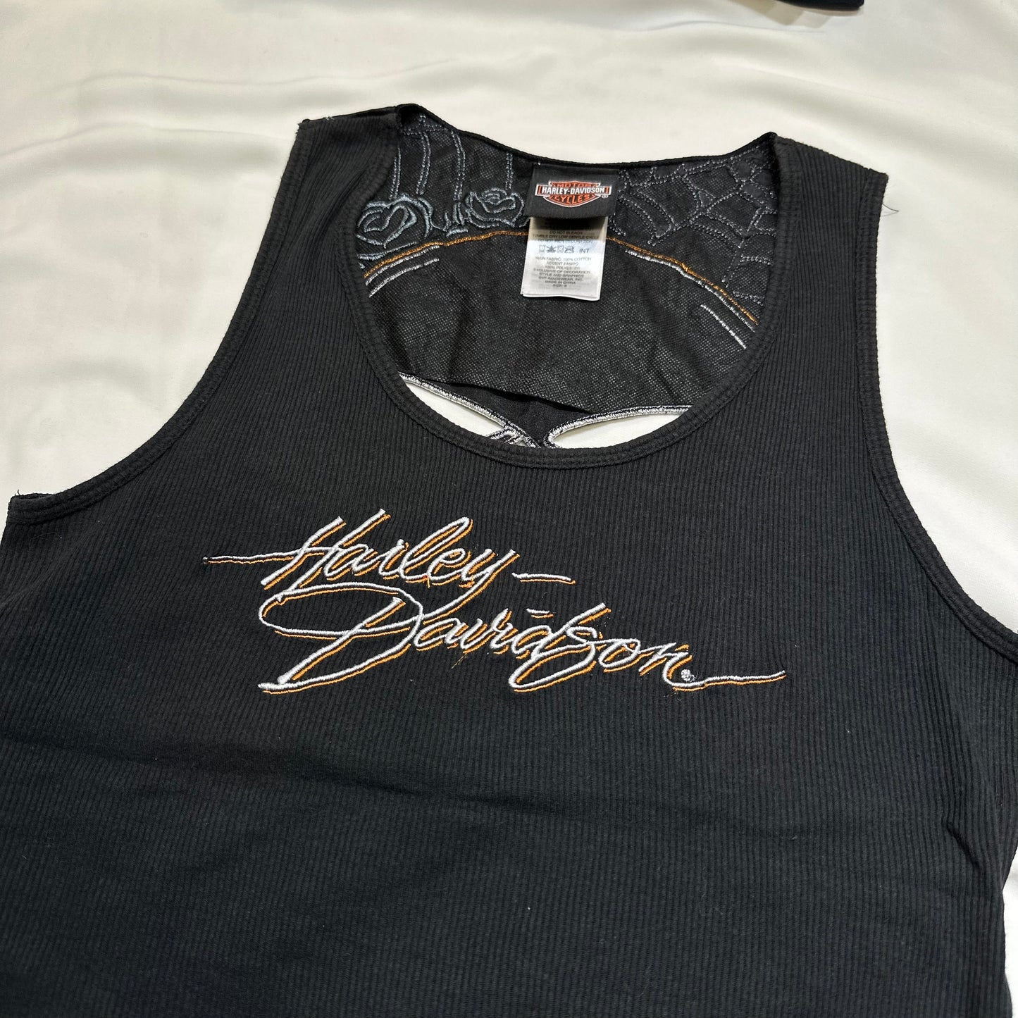 Harley Davidson 2011 Skull & Rose Embroidered Ribbed Tank Top