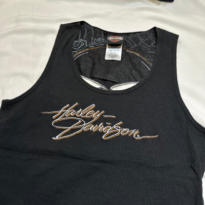 Harley Davidson 2011 Skull & Rose Embroidered Ribbed Tank Top