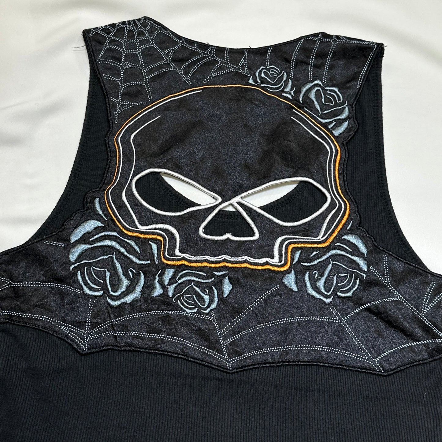 Harley Davidson 2011 Skull & Rose Embroidered Ribbed Tank Top