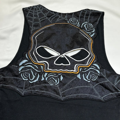 Harley Davidson 2011 Skull & Rose Embroidered Ribbed Tank Top