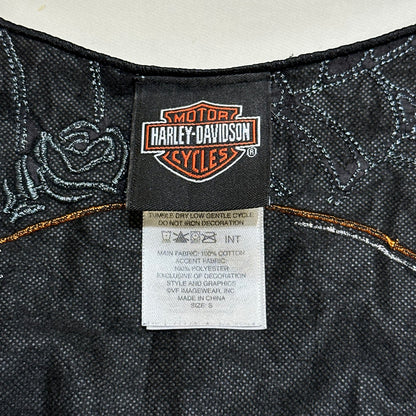 Harley Davidson 2011 Skull & Rose Embroidered Ribbed Tank Top
