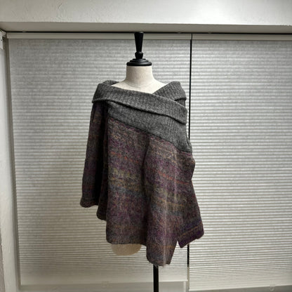 Marled Cowl Neck Knit Poncho