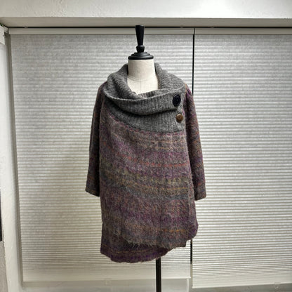 Marled Cowl Neck Knit Poncho