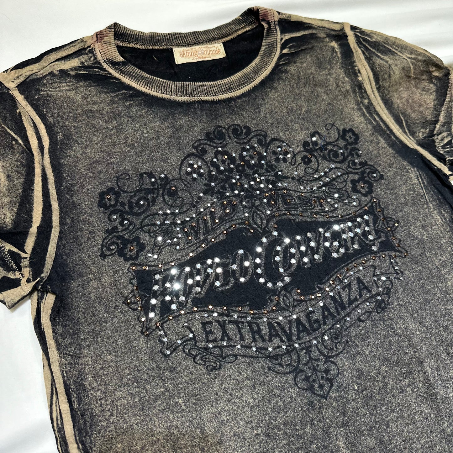 Acid Wash Rhinestone Graphic Short Sleeve Tee