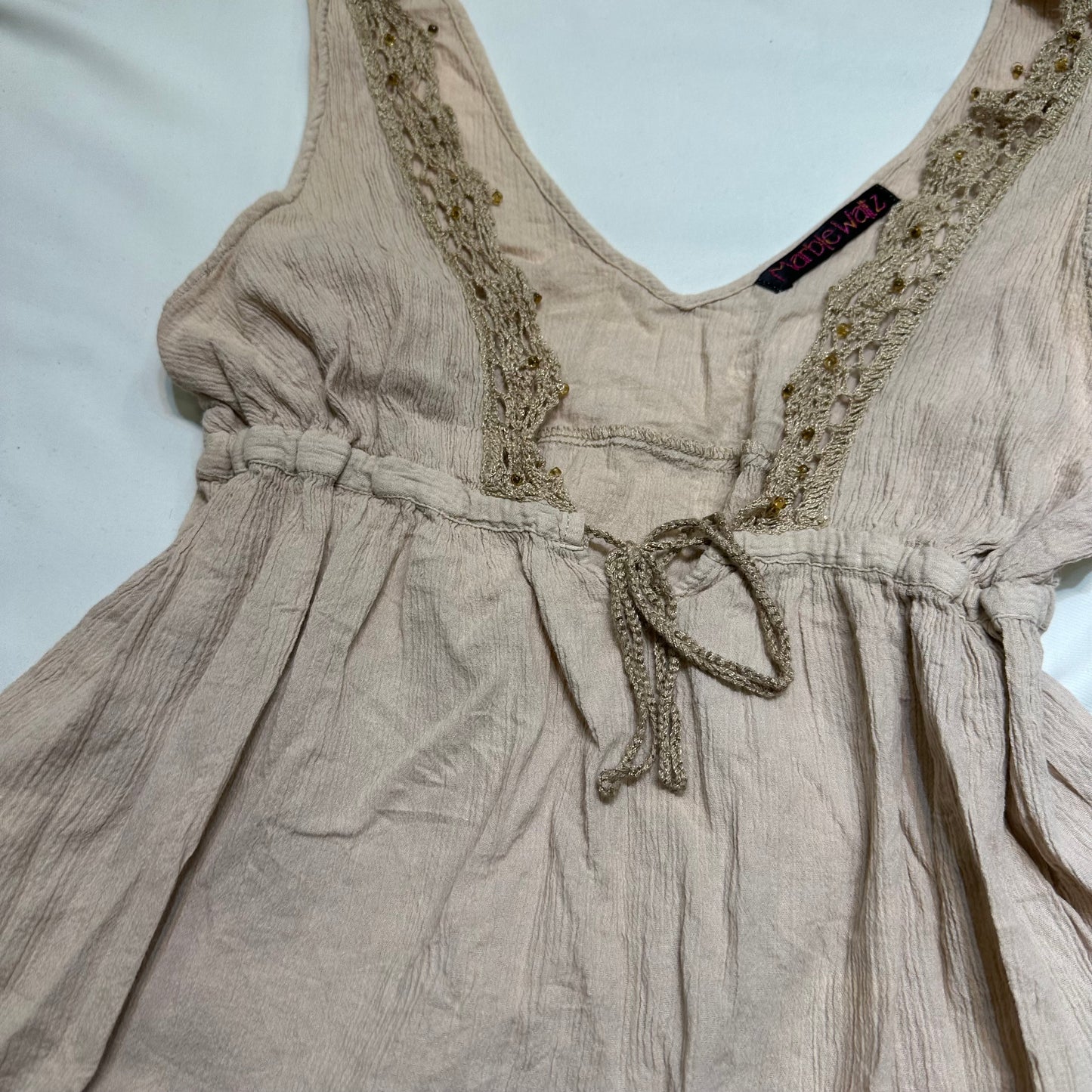 Lace Trim Tie-Waist Tank Top